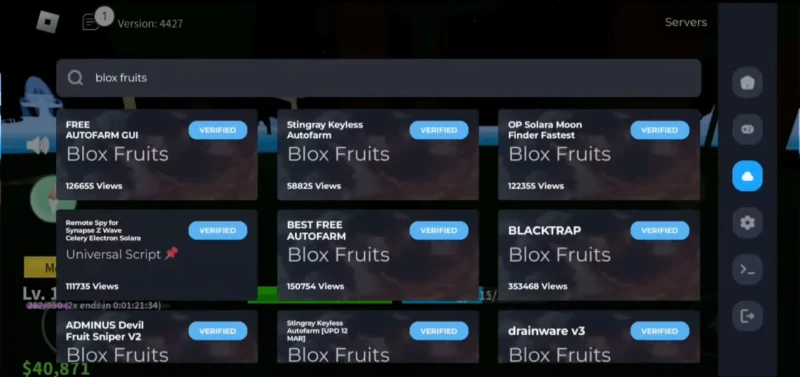 Delta Executor script library with Blox Fruits scripts